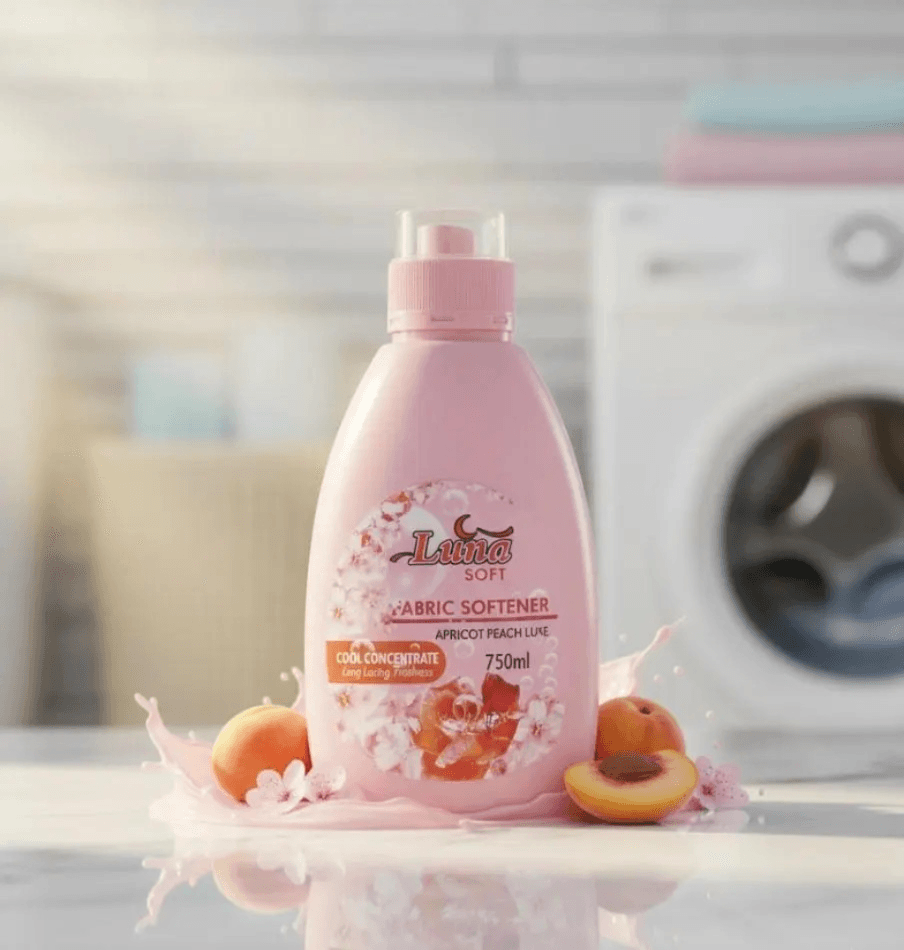 Indulge your fabrics in the delicate embrace of Apricot & Peach- a gentle fusion of soft floral sweetness and sun-kissed fruit. Luna Fabric Softener smooths every fiber, leaving your clothes irresistibly soft, easier to iron, and infused with a long-lasting, elegant fragrance.