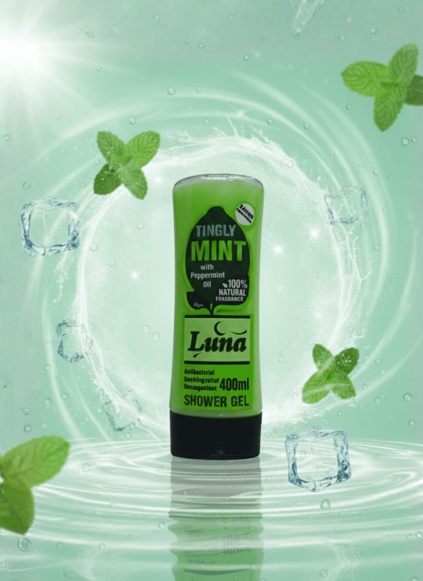 Feel the full-body refreshment of LUNA's TINGLY MINT & Peppermint Essential Oil in every drop of the shower gel. This powerful botanical ingredient delivers an instant cooling effect that soothes irritated skin and relieves muscle tension, making each shower a revitalizing experience. Its natural antibacterial properties help cleanse and protect the skin, while its crisp, minty aroma energizes your senses, boosts mental clarity and combats fatigue. Peppermint Oil also acts as a natural decongestant-opening nasal passages and supporting easier breathing (great for a steam shower) while its circulation-boosting properties help stimulate blood flow for a healthier, more refreshed skin appearance. It gently neutralizes odour leaving your skin clean, calm & confidently fresh all day. Discover the ultimate blend of purity, energy & invigoration with LUNA shower gel.